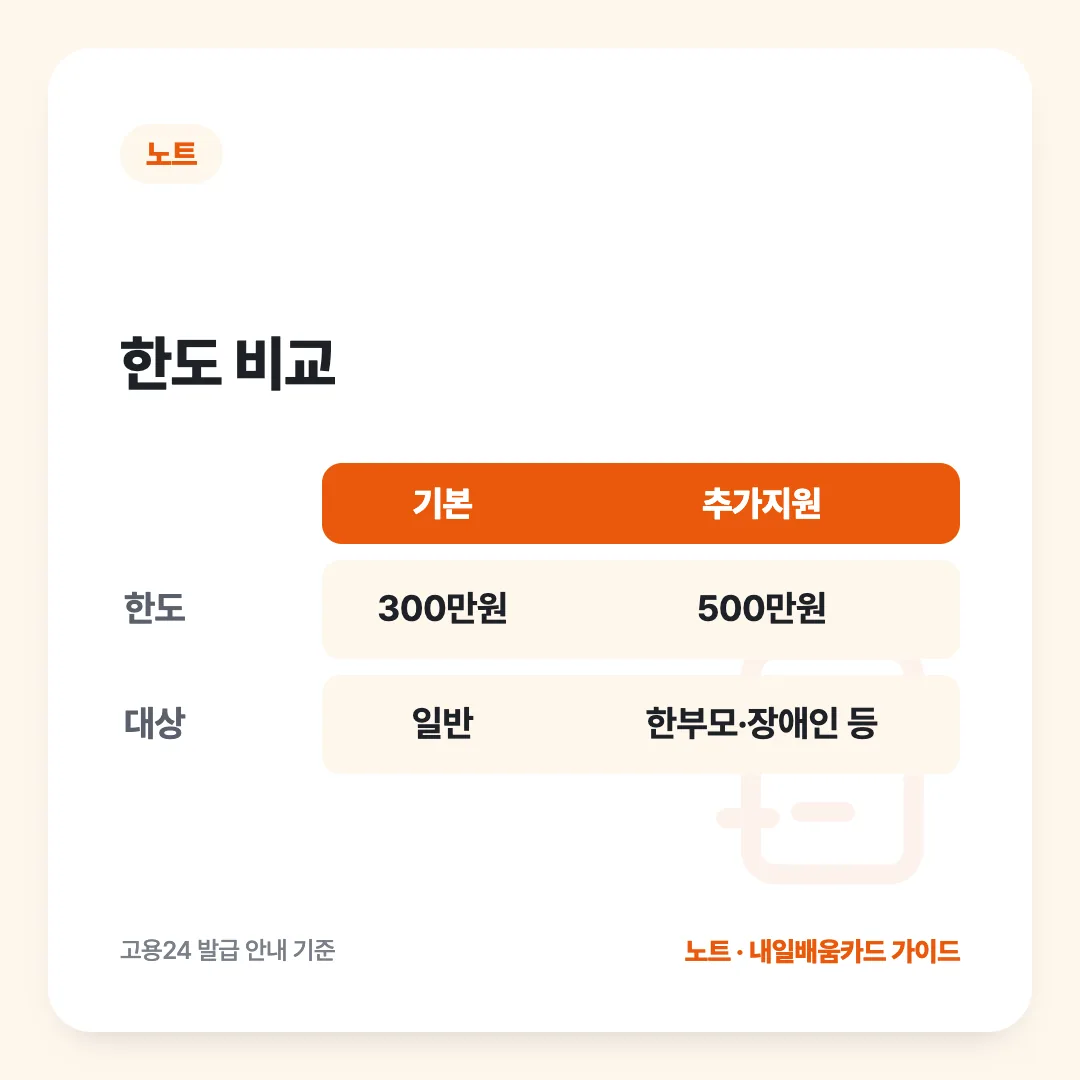 한도 비교: 기본 vs 추가지원